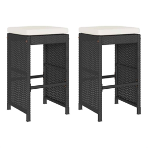 vidaXL Patio Bar Stools with Cushions 2 pcs Black Poly Rattan