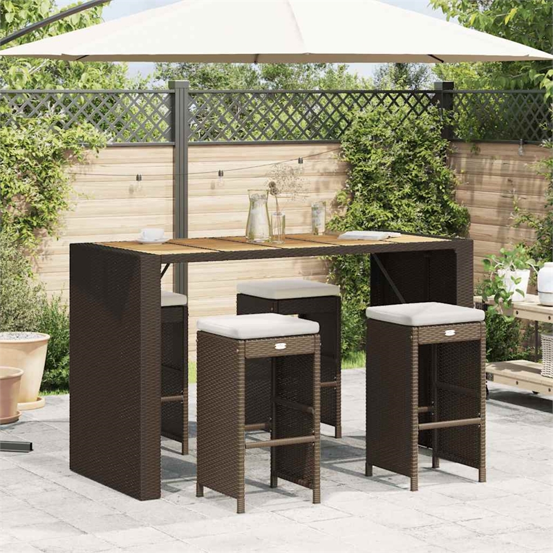 vidaXL Patio Bar Stools with Cushions 4 pcs Brown Poly Rattan