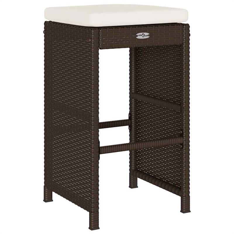 vidaXL Patio Bar Stools with Cushions 4 pcs Brown Poly Rattan