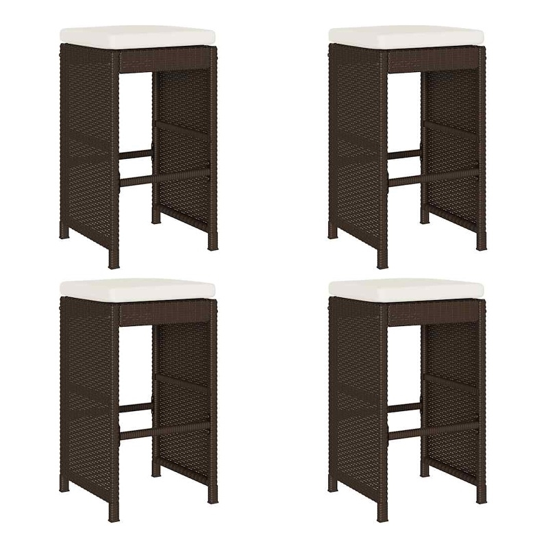 vidaXL Patio Bar Stools with Cushions 4 pcs Brown Poly Rattan