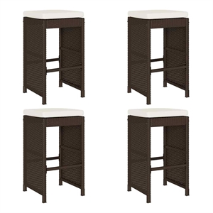 vidaXL Patio Bar Stools with Cushions 4 pcs Brown Poly Rattan