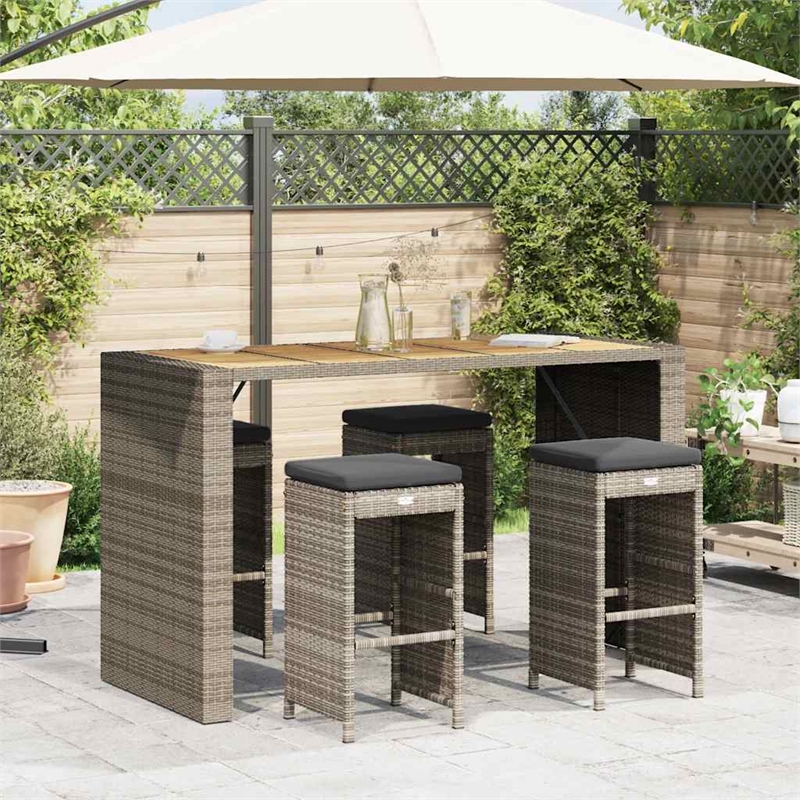 vidaXL Patio Bar Stools with Cushions 4 pcs Gray Poly Rattan