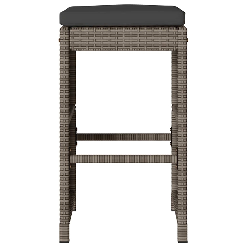 vidaXL Patio Bar Stools with Cushions 4 pcs Gray Poly Rattan
