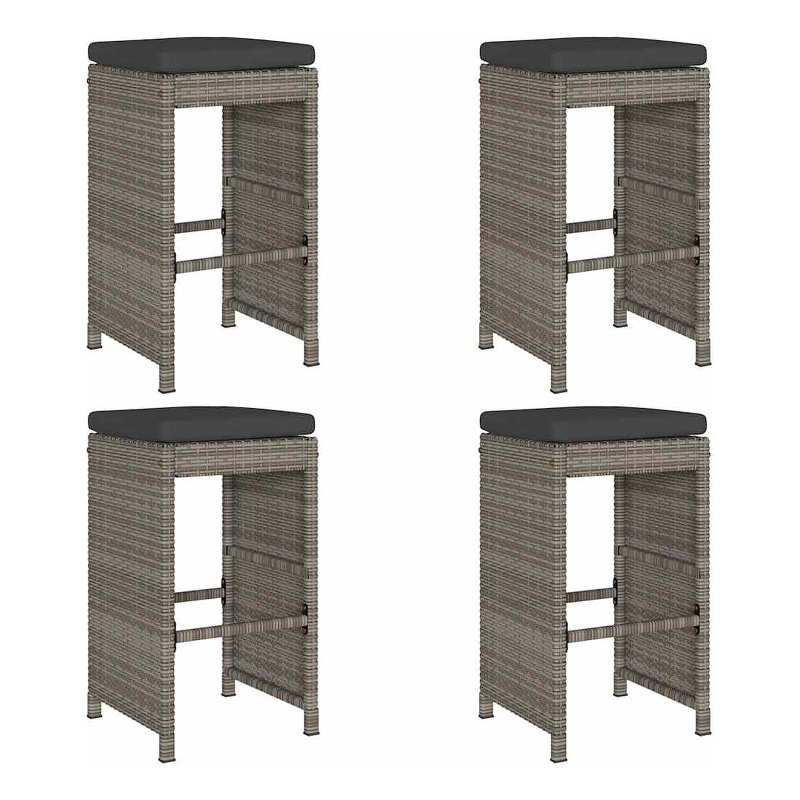vidaXL Patio Bar Stools with Cushions 4 pcs Gray Poly Rattan