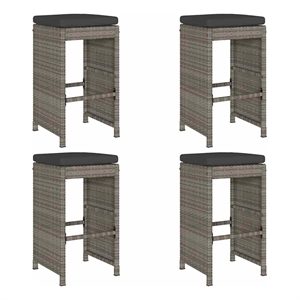 vidaXL Patio Bar Stools with Cushions 4 pcs Gray Poly Rattan