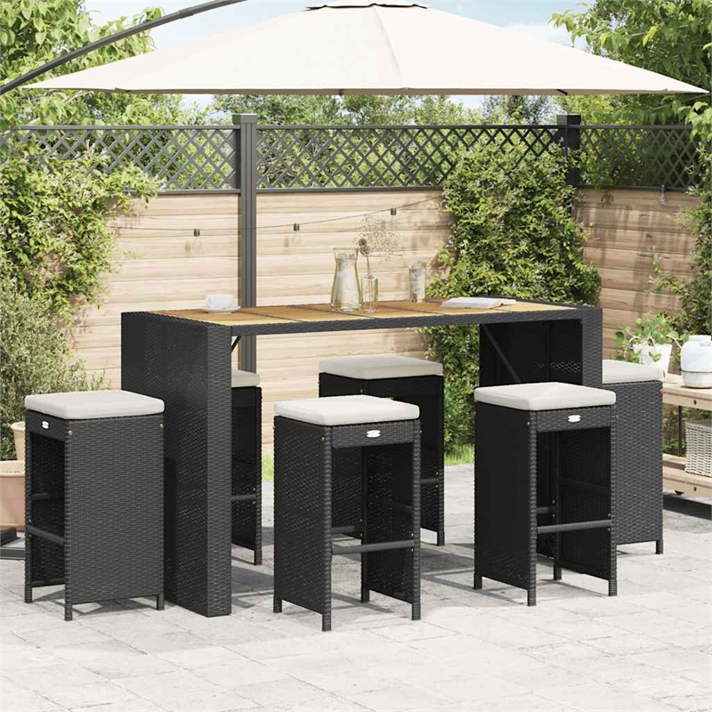vidaXL Patio Bar Stools with Cushions 6 pcs Black Poly Rattan