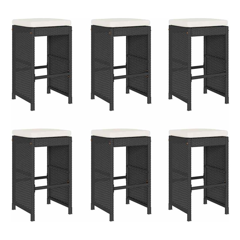 vidaXL Patio Bar Stools with Cushions 6 pcs Black Poly Rattan