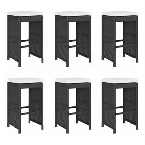 vidaXL Patio Bar Stools with Cushions 6 pcs Black Poly Rattan