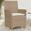 vidaXL Patio Chairs with Cushions 2 pcs Beige Poly Rattan&Solid Wood