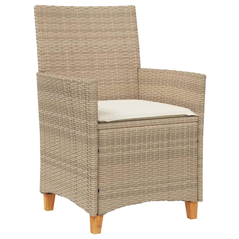 vidaXL Patio Chairs with Cushions 2 pcs Beige Poly Rattan&Solid Wood