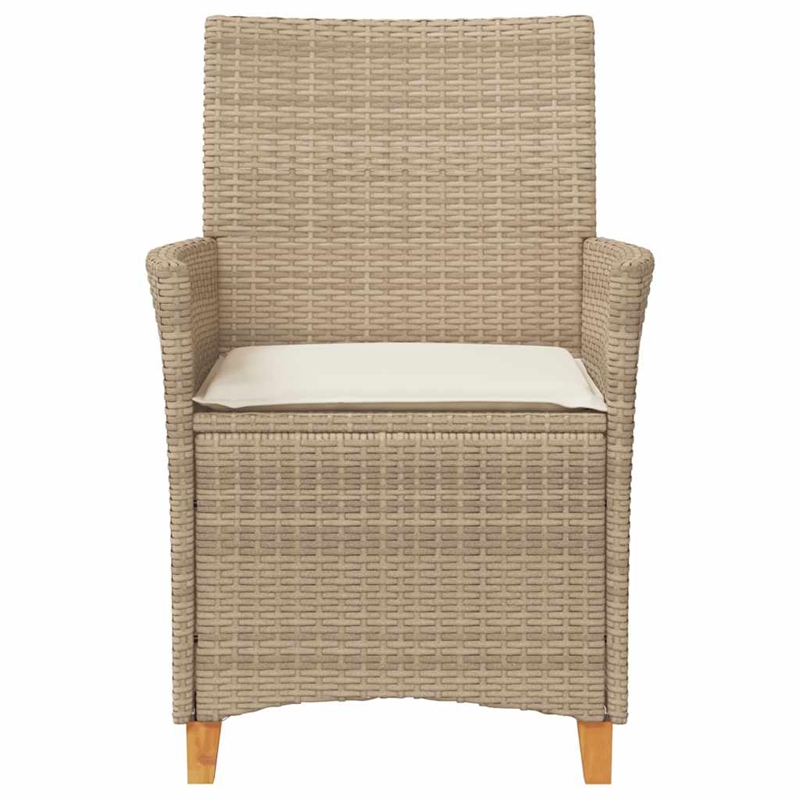 vidaXL Patio Chairs with Cushions 2 pcs Beige Poly Rattan&Solid Wood