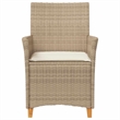 vidaXL Patio Chairs with Cushions 2 pcs Beige Poly Rattan&Solid Wood