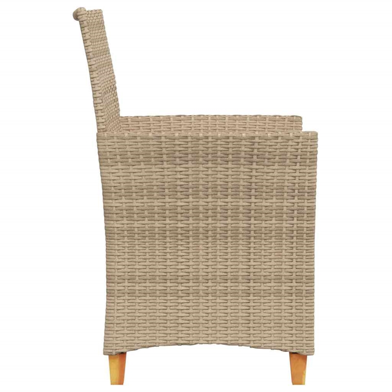 vidaXL Patio Chairs with Cushions 2 pcs Beige Poly Rattan&Solid Wood