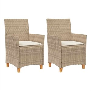 vidaXL Patio Chairs with Cushions 2 pcs Beige Poly Rattan&Solid Wood
