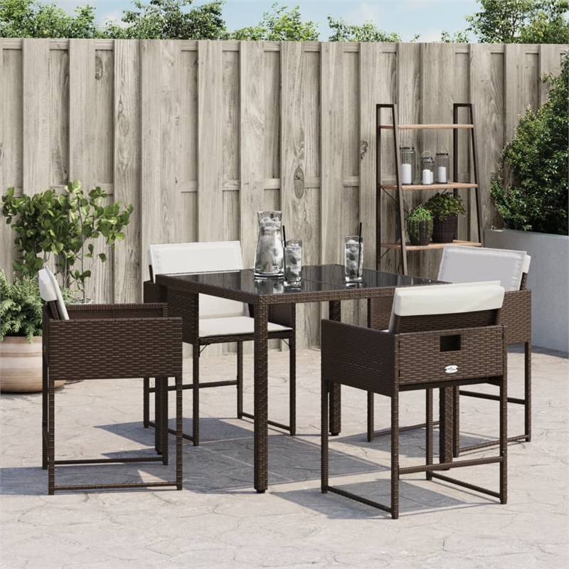 vidaXL Patio Chairs with Cushions 4 pcs Brown Poly Rattan