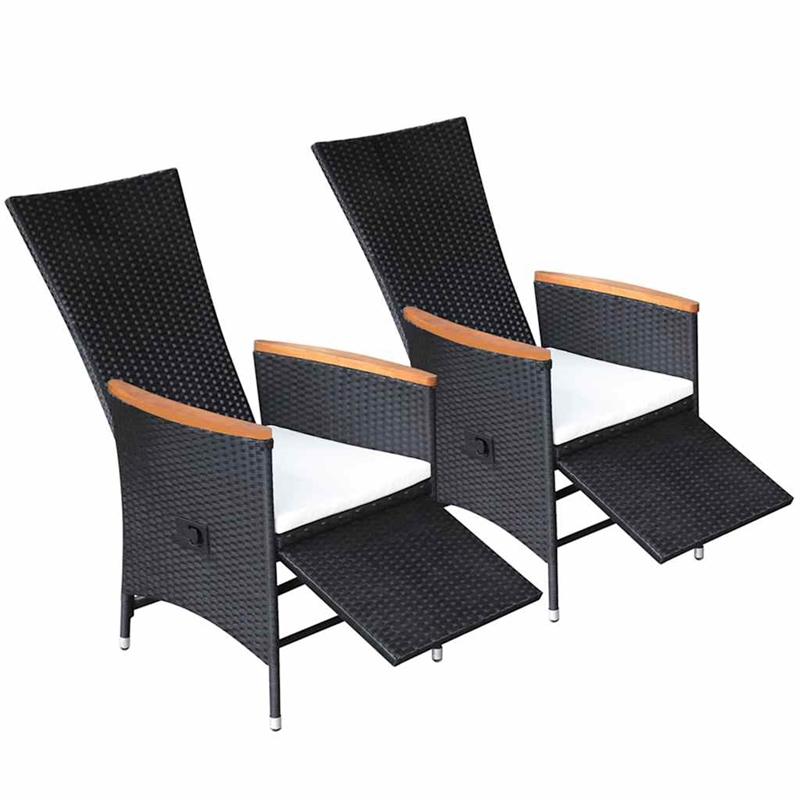 vidaXL Reclining Patio Chairs 2 pcs with Cushions Poly Rattan Black