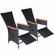 vidaXL Reclining Patio Chairs 2 pcs with Cushions Poly Rattan Black