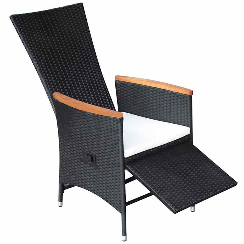 vidaXL Reclining Patio Chairs 2 pcs with Cushions Poly Rattan Black