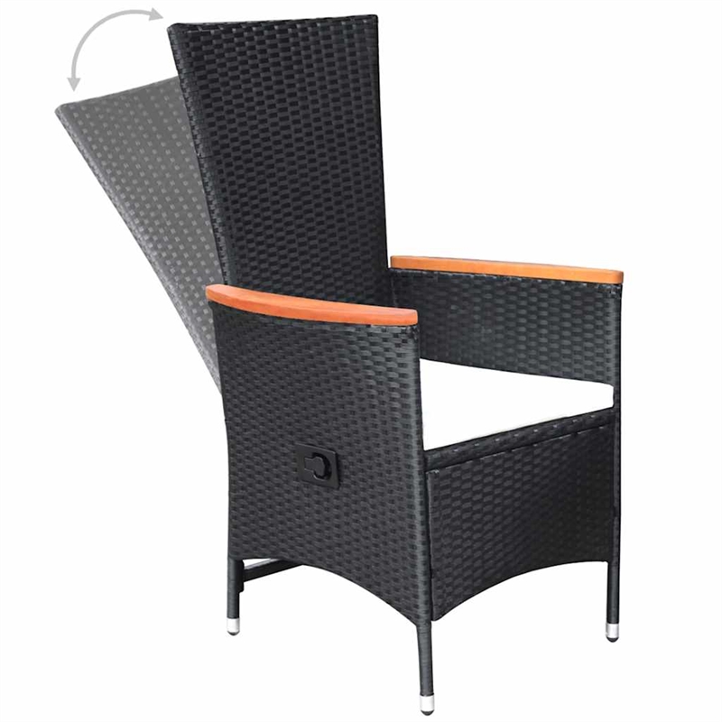 vidaXL Reclining Patio Chairs 2 pcs with Cushions Poly Rattan Black