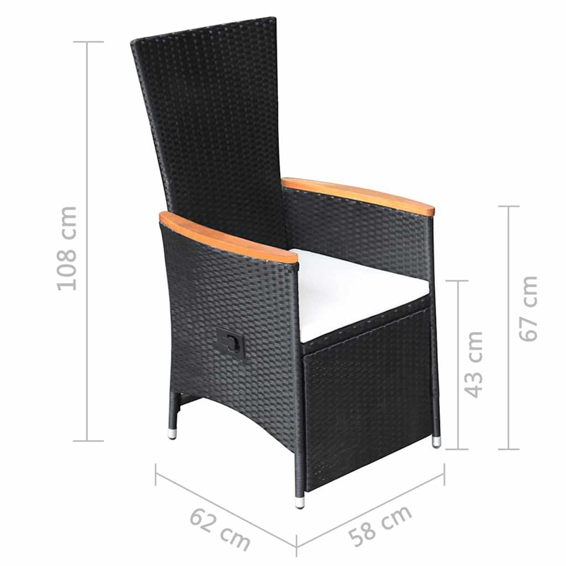 vidaXL Reclining Patio Chairs 2 pcs with Cushions Poly Rattan Black
