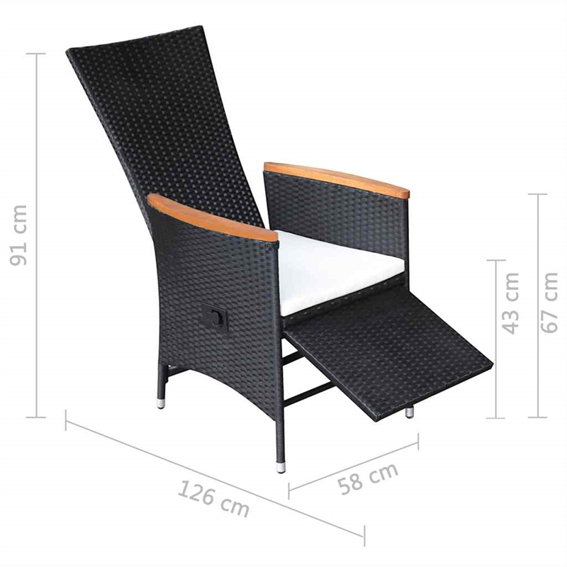 vidaXL Reclining Patio Chairs 2 pcs with Cushions Poly Rattan Black