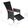 vidaXL Reclining Patio Chairs 2 pcs with Cushions Poly Rattan Black