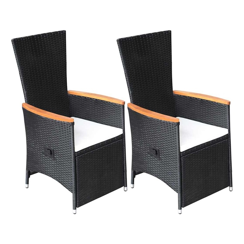vidaXL Reclining Patio Chairs 2 pcs with Cushions Poly Rattan Black