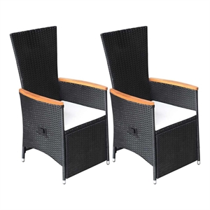vidaXL Reclining Patio Chairs 2 pcs with Cushions Poly Rattan Black