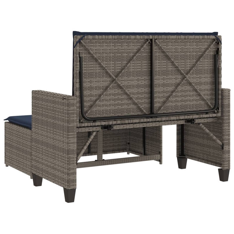 vidaXL Patio Bench with Cushions and Footstool Gray Poly Rattan