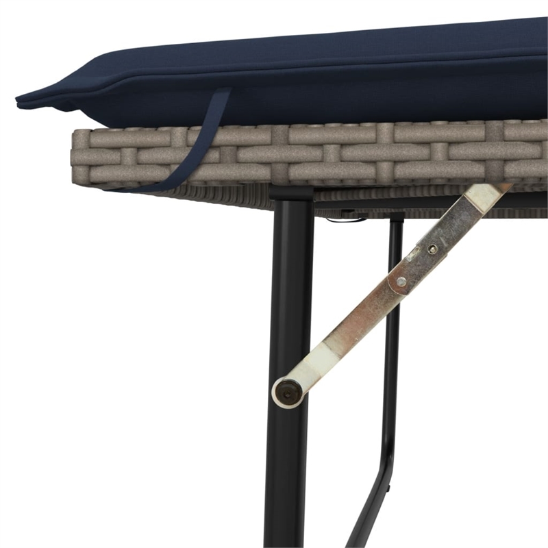 vidaXL Patio Bench with Cushions and Footstool Gray Poly Rattan