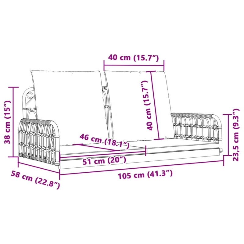 vidaXL Swing Bench with Cushions 41.3