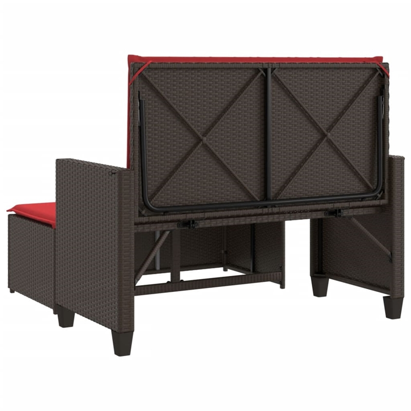 vidaXL Patio Bench with Cushions and Footstool Brown Poly Rattan