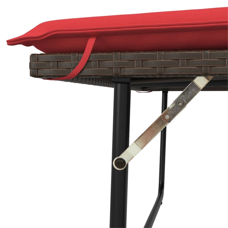 vidaXL Patio Bench with Cushions and Footstool Brown Poly Rattan