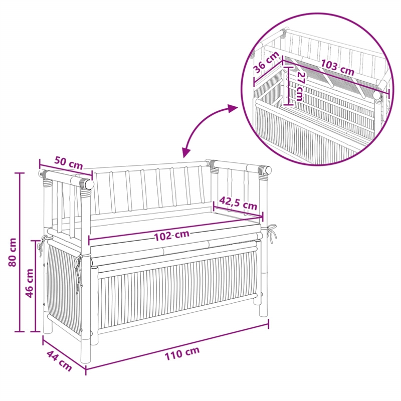 vidaXL Garden Storage Bench 43.3 x 18.5 x 31.5 in Bamboo Natural