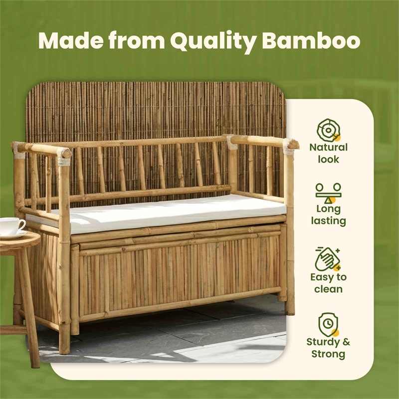 vidaXL Garden Storage Bench 43.3 x 18.5 x 31.5 in Bamboo Natural