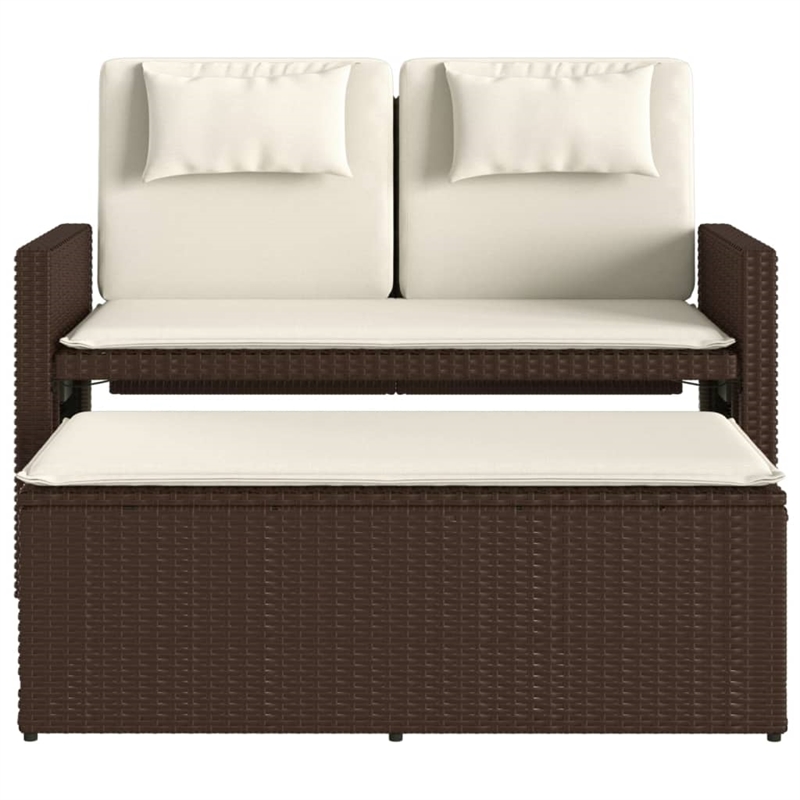 vidaXL Reclining Patio Bench with Cushions Brown Poly Rattan