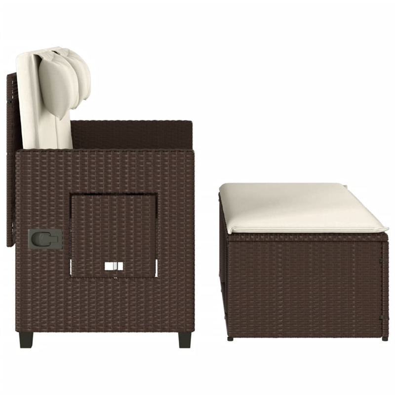 vidaXL Reclining Patio Bench with Cushions Brown Poly Rattan