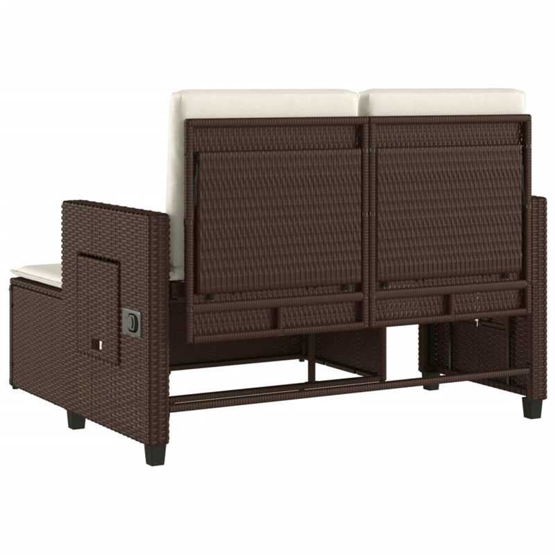 vidaXL Reclining Patio Bench with Cushions Brown Poly Rattan