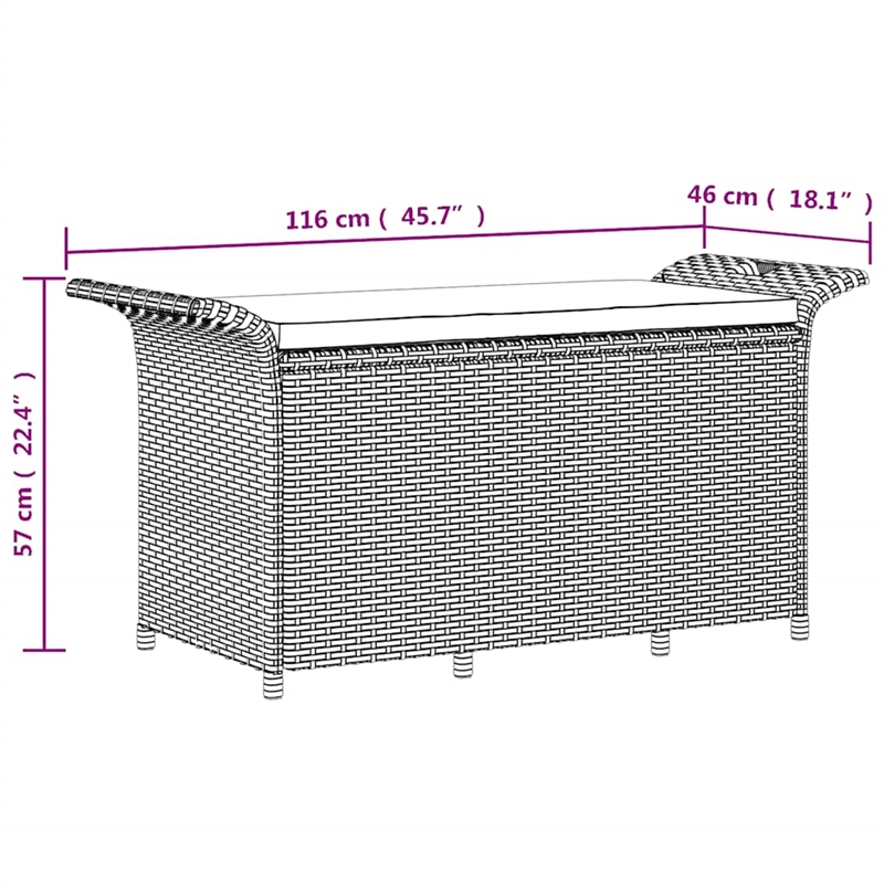 vidaXL Patio Bench with Cushion Black 45.7
