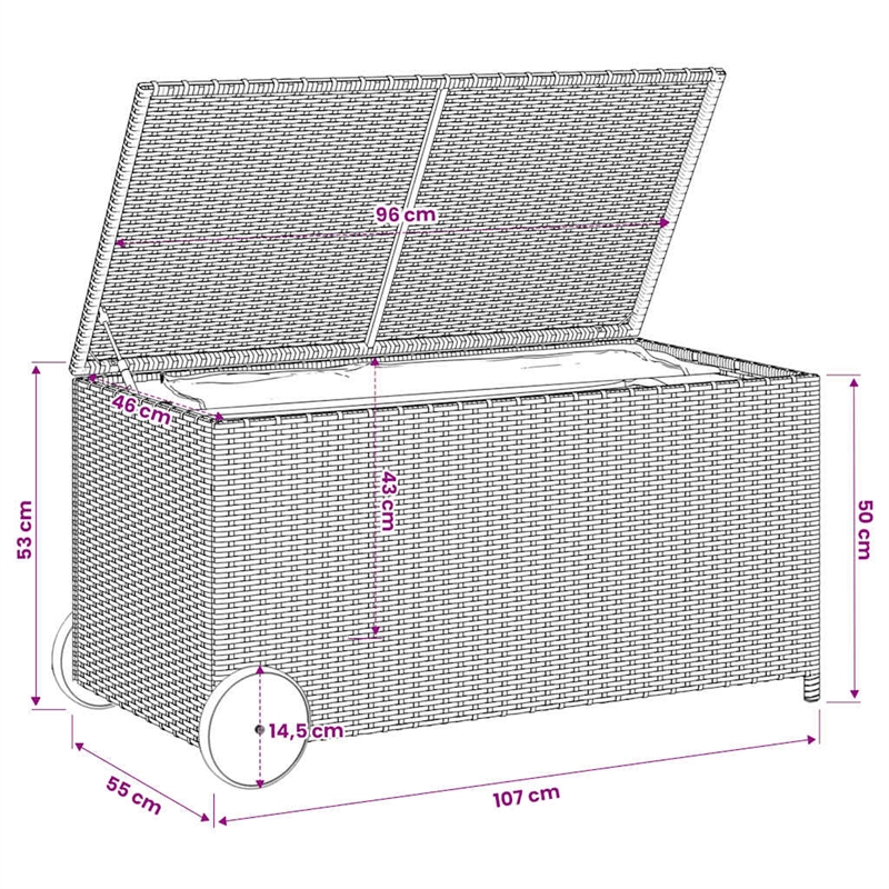 vidaXL Garden Storage Box with Wheels Brown 50.2 Gal Poly Rattan