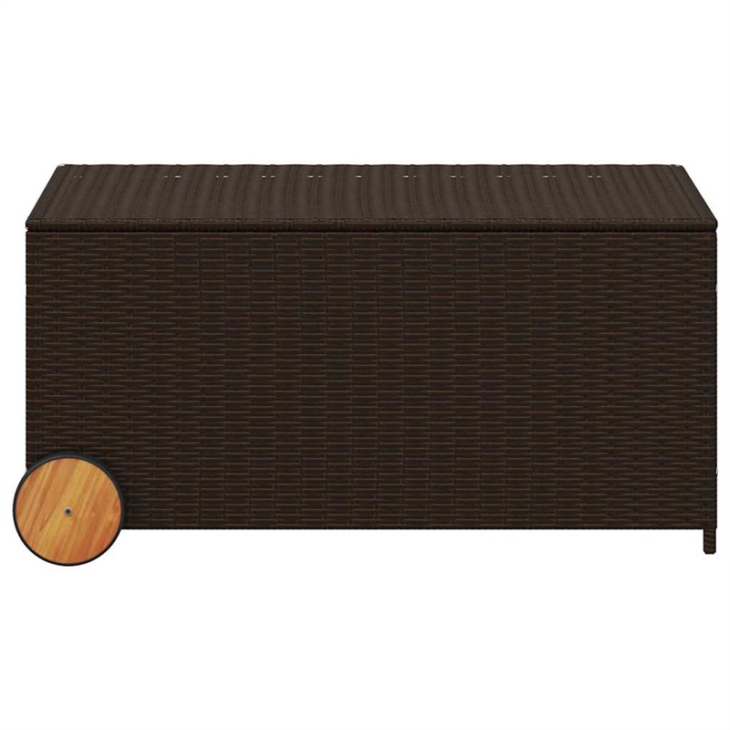 vidaXL Garden Storage Box with Wheels Brown 50.2 Gal Poly Rattan