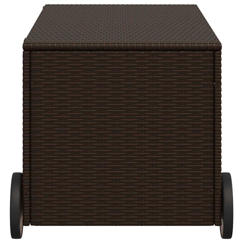 vidaXL Garden Storage Box with Wheels Brown 50.2 Gal Poly Rattan