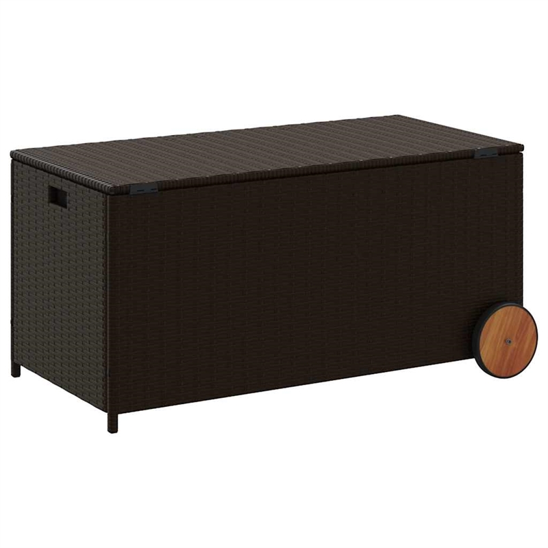 vidaXL Garden Storage Box with Wheels Brown 50.2 Gal Poly Rattan