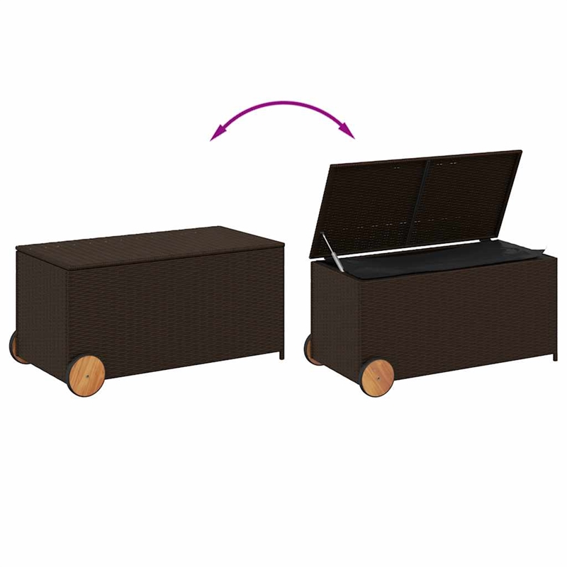 vidaXL Garden Storage Box with Wheels Brown 50.2 Gal Poly Rattan