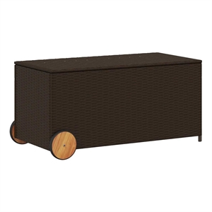 vidaXL Garden Storage Box with Wheels Brown 50.2 Gal Poly Rattan