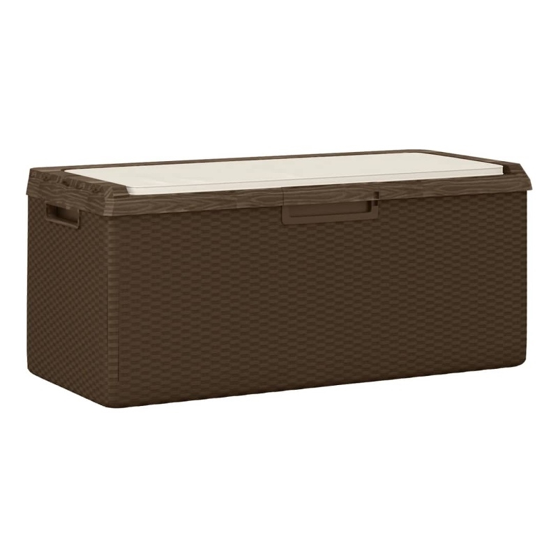 vidaXL Patio Storage Box with Seat Cushion Brown 92.5 gal PP