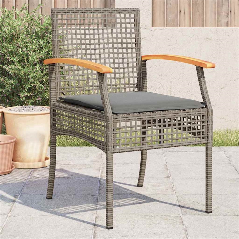 vidaXL Patio Chairs with Cushions 4 pcs Gray Poly Rattan Acacia Wood