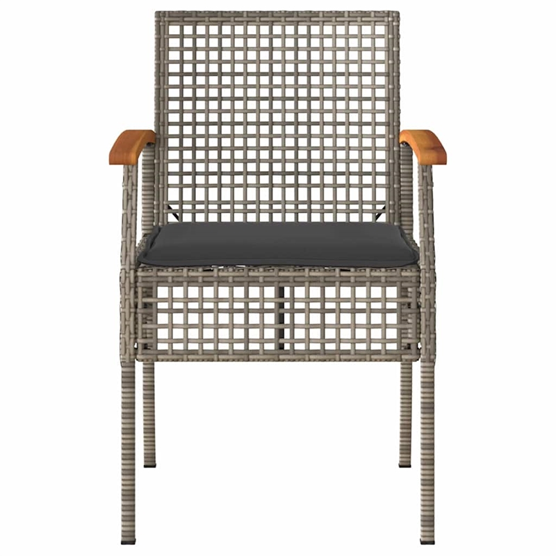 vidaXL Patio Chairs with Cushions 4 pcs Gray Poly Rattan Acacia Wood