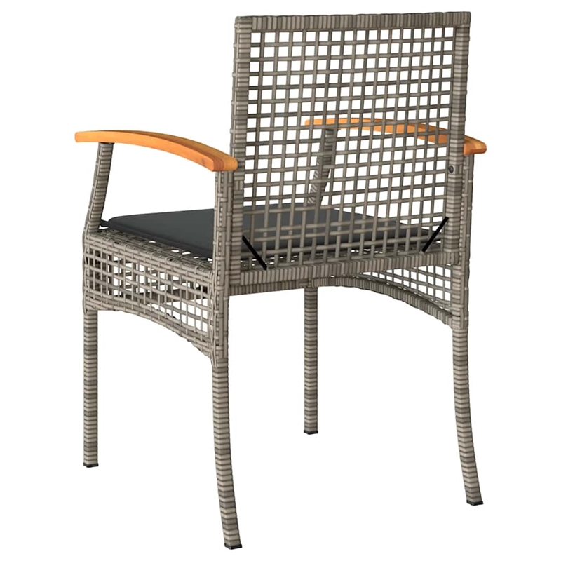 vidaXL Patio Chairs with Cushions 4 pcs Gray Poly Rattan Acacia Wood