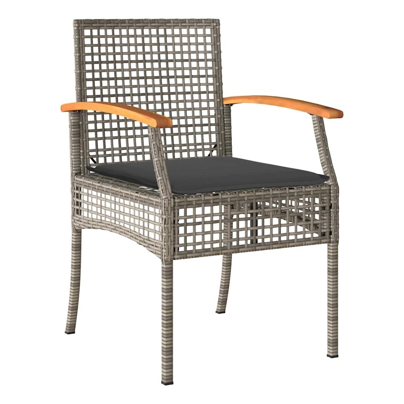 vidaXL Patio Chairs with Cushions 4 pcs Gray Poly Rattan Acacia Wood